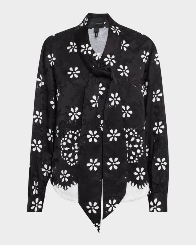 Trompe-L'oeil Long-Sleeve Bow Blous